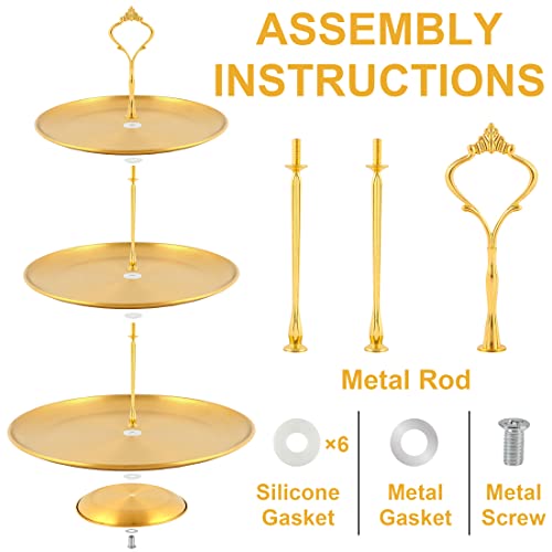 3 Tiered Gold Cupcake Stands Set of 2, Metal Cupcake Tower Gold Tiered Dessert Stand Cup Cake Tier Stand Gold Serving Tray Cupcake Holder for Wedding, Birthday, Holiday Dessert Table Decorations