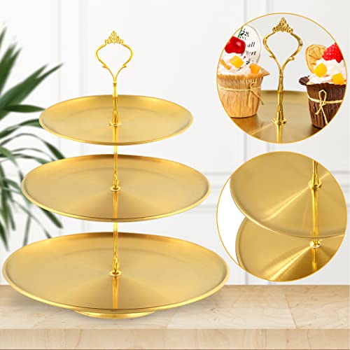 3 Tiered Gold Cupcake Stands Set of 2, Metal Cupcake Tower Gold Tiered Dessert Stand Cup Cake Tier Stand Gold Serving Tray Cupcake Holder for Wedding, Birthday, Holiday Dessert Table Decorations