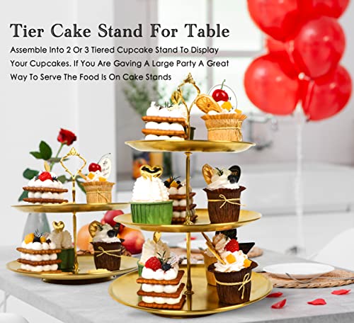 3 Tiered Gold Cupcake Stands Set of 2, Metal Cupcake Tower Gold Tiered Dessert Stand Cup Cake Tier Stand Gold Serving Tray Cupcake Holder for Wedding, Birthday, Holiday Dessert Table Decorations