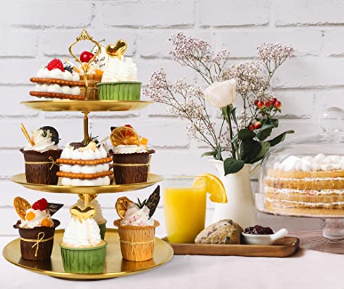 3 Tiered Gold Cupcake Stands Set of 2, Metal Cupcake Tower Gold Tiered Dessert Stand Cup Cake Tier Stand Gold Serving Tray Cupcake Holder for Wedding, Birthday, Holiday Dessert Table Decorations