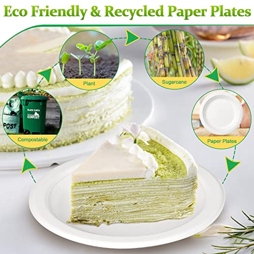 Greconv Paper Plates 6 inch, 100 Pack Paper Plates in Bulk, 100% Compostable Disposable Paper Plates, Small Paper Plates for Dessert, Cake, Appetizer, White Paper Plates Sturdy