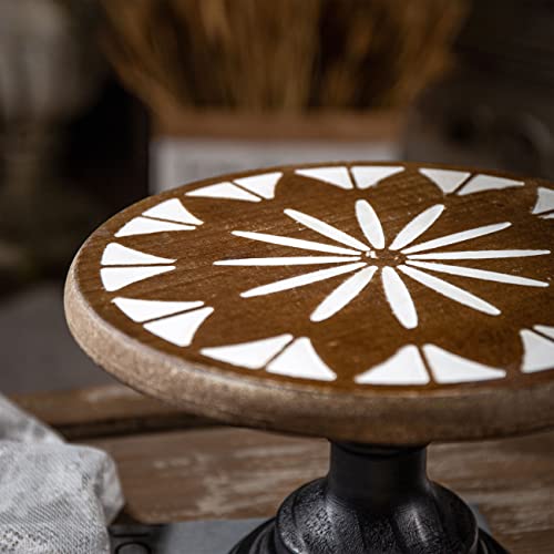 8 Inch Cake Stand Wood Round, Hand Carved Pedestal Stand Tray, Farmhouse Rustic Cake Stand for Wedding Party Dessert Table Centerpiece, Wooden Risers for Decor Kitchen Counter Display Cupcake