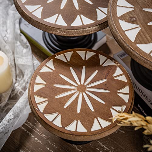 8 Inch Cake Stand Wood Round, Hand Carved Pedestal Stand Tray, Farmhouse Rustic Cake Stand for Wedding Party Dessert Table Centerpiece, Wooden Risers for Decor Kitchen Counter Display Cupcake