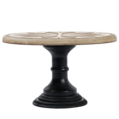 8 Inch Cake Stand Wood Round, Hand Carved Pedestal Stand Tray, Farmhouse Rustic Cake Stand for Wedding Party Dessert Table Centerpiece, Wooden Risers for Decor Kitchen Counter Display Cupcake