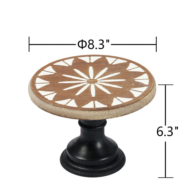 8 Inch Cake Stand Wood Round, Hand Carved Pedestal Stand Tray, Farmhouse Rustic Cake Stand for Wedding Party Dessert Table Centerpiece, Wooden Risers for Decor Kitchen Counter Display Cupcake
