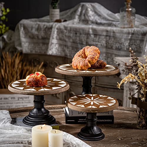 8 Inch Cake Stand Wood Round, Hand Carved Pedestal Stand Tray, Farmhouse Rustic Cake Stand for Wedding Party Dessert Table Centerpiece, Wooden Risers for Decor Kitchen Counter Display Cupcake