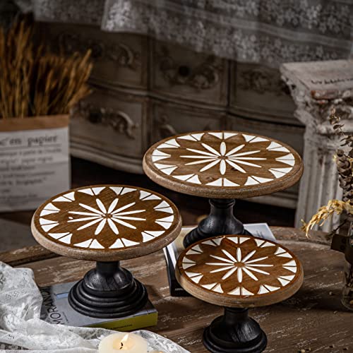 8 Inch Cake Stand Wood Round, Hand Carved Pedestal Stand Tray, Farmhouse Rustic Cake Stand for Wedding Party Dessert Table Centerpiece, Wooden Risers for Decor Kitchen Counter Display Cupcake