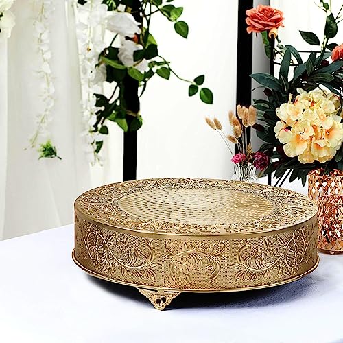 Efavormart 18 inch Gold Round Embossed Metal Cake Plateau Stand Riser Wedding Birthday Party Dessert Cake Pedestal Display Plate