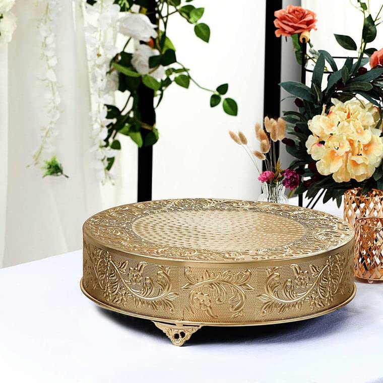 Efavormart 18 inch Gold Round Embossed Metal Cake Plateau Stand Riser Wedding Birthday Party Dessert Cake Pedestal Display Plate