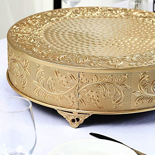 Efavormart 18 inch Gold Round Embossed Metal Cake Plateau Stand Riser Wedding Birthday Party Dessert Cake Pedestal Display Plate