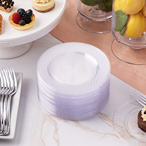Prestee 100 Clear Plastic Plates, 6.25" Clear Dessert Plates, Round Party Plates, Elegant Appetizer Plates Disposable, Heavy Duty Wedding Plates, Small Cake Plates for Weddings and Holidays