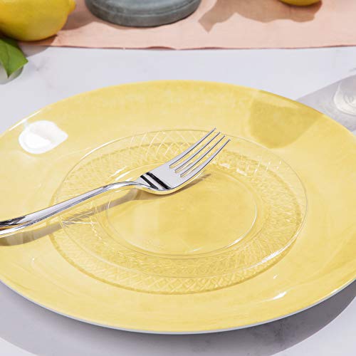 Prestee 100 Clear Plastic Plates, 6.25" Clear Dessert Plates, Round Party Plates, Elegant Appetizer Plates Disposable, Heavy Duty Wedding Plates, Small Cake Plates for Weddings and Holidays