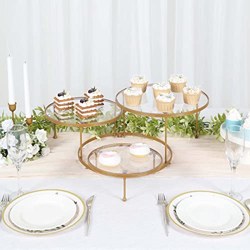 TABLECLOTHSFACTORY 23" 3-Tier Gold Metal Cupcake Stand with Clear Round Acrylic Plates, Dessert Cake Display Holder