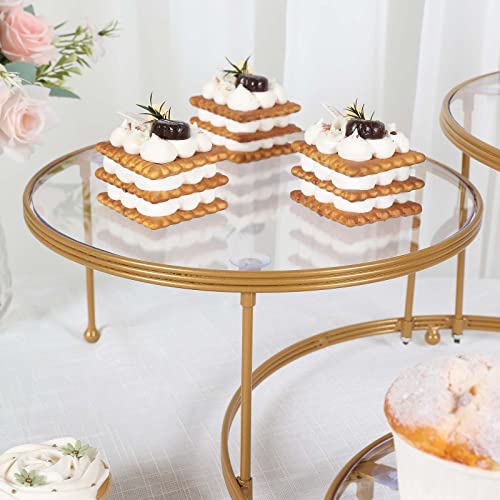 TABLECLOTHSFACTORY 23" 3-Tier Gold Metal Cupcake Stand with Clear Round Acrylic Plates, Dessert Cake Display Holder