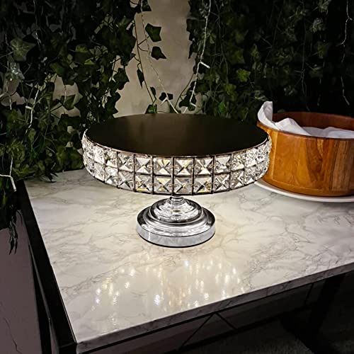 LINDLEMANN-Shiny Cake Stand-Decorative Metal Cake Holder w/Spatula-Round Cake Stand w/Genuine Mineral Crystals-Serving Plate Dessert Table Display-Easter & Mothers' Day Gift Dessert Tray-Silver(12in)
