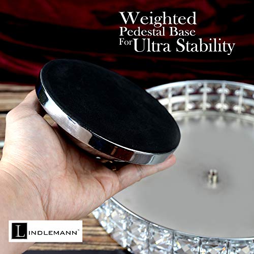 LINDLEMANN-Shiny Cake Stand-Decorative Metal Cake Holder w/Spatula-Round Cake Stand w/Genuine Mineral Crystals-Serving Plate Dessert Table Display-Easter & Mothers' Day Gift Dessert Tray-Silver(12in)