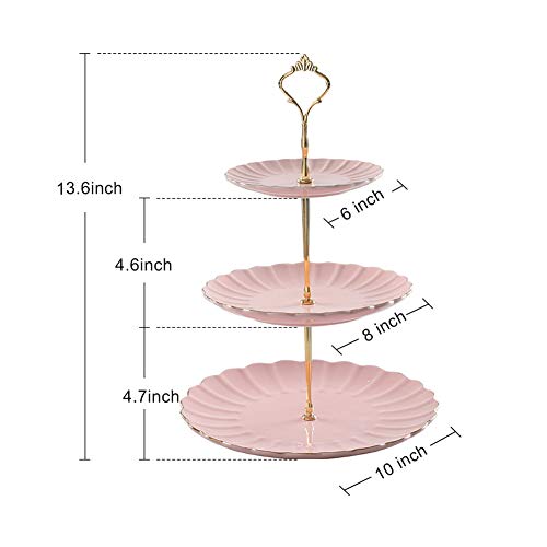 Sweejar 3 Tier Ceramic Cake Stand Wedding, Dessert Cupcake Stand for Tea Party Serving Platter (Pink)