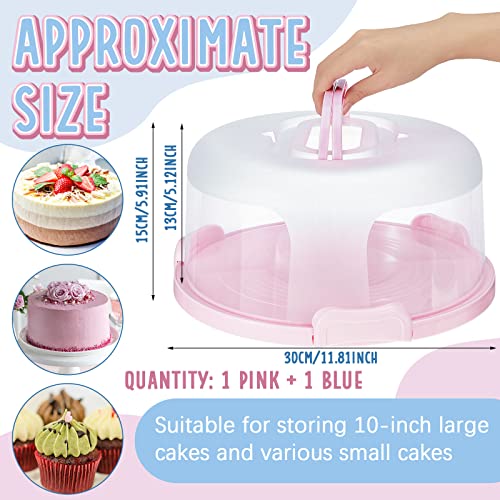 Gerrii 2 Pcs Cake Carrier with Lid and Handle Portable Plastic Cake Holder Round Cake Carrier Cupcake Cake Container Cake Storage Fit 10 in Cake Serve for Transport