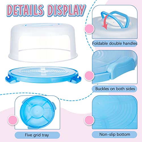 Gerrii 2 Pcs Cake Carrier with Lid and Handle Portable Plastic Cake Holder Round Cake Carrier Cupcake Cake Container Cake Storage Fit 10 in Cake Serve for Transport