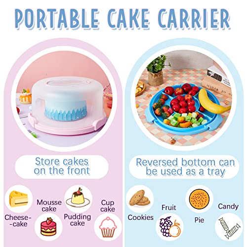Gerrii 2 Pcs Cake Carrier with Lid and Handle Portable Plastic Cake Holder Round Cake Carrier Cupcake Cake Container Cake Storage Fit 10 in Cake Serve for Transport