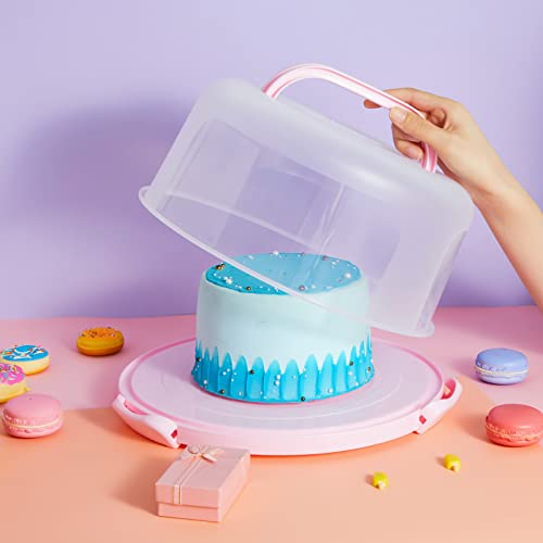 Gerrii 2 Pcs Cake Carrier with Lid and Handle Portable Plastic Cake Holder Round Cake Carrier Cupcake Cake Container Cake Storage Fit 10 in Cake Serve for Transport
