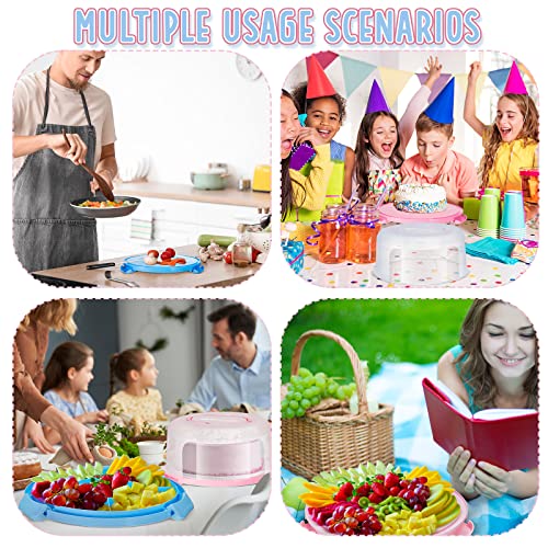 Gerrii 2 Pcs Cake Carrier with Lid and Handle Portable Plastic Cake Holder Round Cake Carrier Cupcake Cake Container Cake Storage Fit 10 in Cake Serve for Transport