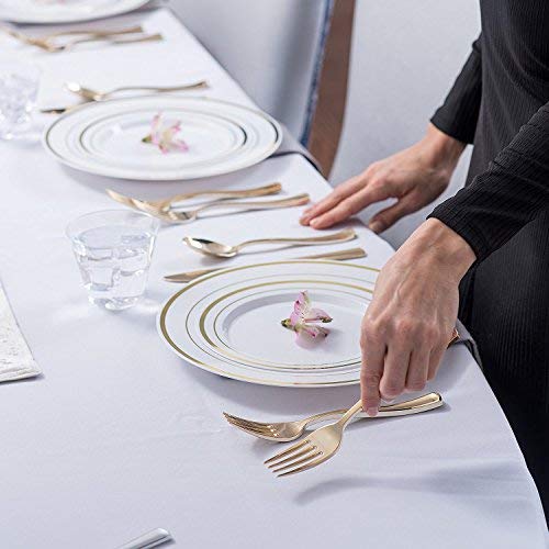 Stock Your Home 125 Disposable Heavy Duty Plastic Forks, Fancy Plastic Silverware Looks Like Real Cutlery - Utensils Perfect for Catering Events, Restaurants, Parties and Weddings (Gold)