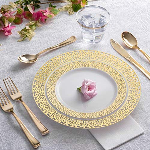 Stock Your Home 125 Disposable Heavy Duty Plastic Forks, Fancy Plastic Silverware Looks Like Real Cutlery - Utensils Perfect for Catering Events, Restaurants, Parties and Weddings (Gold)