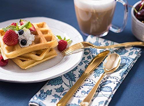 Stock Your Home 125 Disposable Heavy Duty Plastic Forks, Fancy Plastic Silverware Looks Like Real Cutlery - Utensils Perfect for Catering Events, Restaurants, Parties and Weddings (Gold)