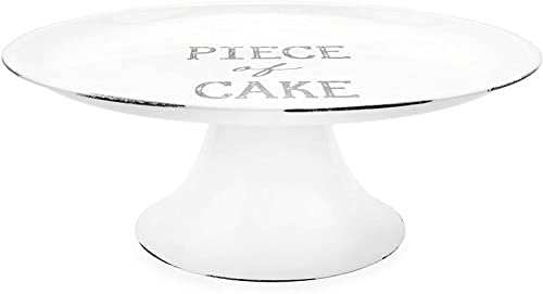AuldHome Rustic White Cake Stand, Farmhouse Enamelware Round Pedestal Cake Stand, Distressed Vintage Style