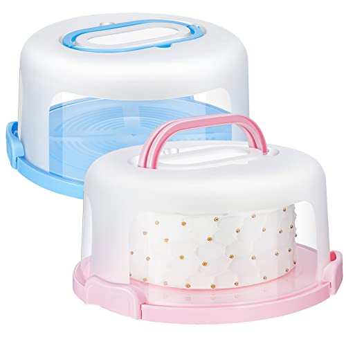 Gerrii 2 Pcs Cake Carrier with Lid and Handle Portable Plastic Cake Holder Round Cake Carrier Cupcake Cake Container Cake Storage Fit 10 in Cake Serve for Transport
