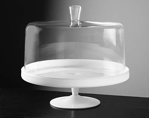 Barski - Euorpean Quality Glass - Large 2 Pc Set - Footed Glass - Opal (white) Cake Stand with Large Clear Cake Dome - 12.4" Diameter - Made in Europe