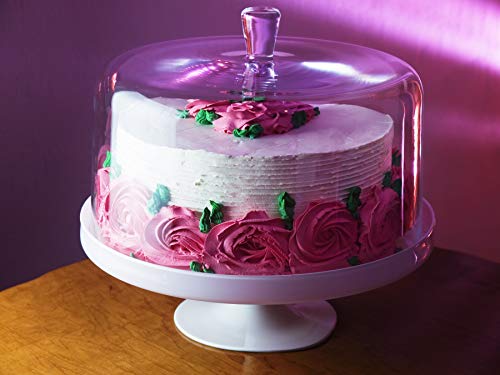 Barski - Euorpean Quality Glass - Large 2 Pc Set - Footed Glass - Opal (white) Cake Stand with Large Clear Cake Dome - 12.4" Diameter - Made in Europe