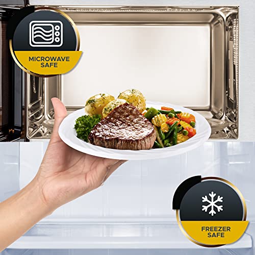 PAMI Premium Disposable Plastic Plates 6'' [Pack of 100]- White Party Plates For Dinner Desserts Appetizers- Heavy-Duty Microwavable Plates In Bulk For Any Occasion- Elegant Plastic Dinnerware Set