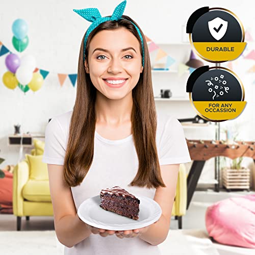 PAMI Premium Disposable Plastic Plates 6'' [Pack of 100]- White Party Plates For Dinner Desserts Appetizers- Heavy-Duty Microwavable Plates In Bulk For Any Occasion- Elegant Plastic Dinnerware Set