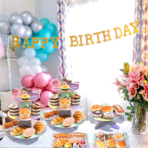 7 Pieces Cake Stand Set 3-Tier Cardboard Cupcake Stand 1-Tier Cake Stand Round Dessert Stand Rectangle Serving Tray Reusable Platters Cupcake Holders for Desserts Birthday Party(Laser Silver)