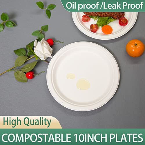 emlifepak 7Inch Compostable Plates, 150 Pack Small Paper Plates, Made of Sugarcane Fibers cake plates, White Disposable Paper Plate, Heavy Duty Paper Plates Bulk