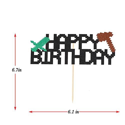 Video Game Cake Topper-Mining Theme Happy Birthday Cake Decorations Kids Party Supplies-Cute Glitter Gaming Party Favors for Boys Girls Adults Birthday-Perfect Cake Decor for Game Fans-MY world