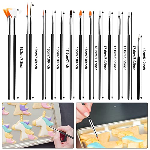 15pcs Cake Painting Brushes, Cake Decorating Brushes Kit Food Safe Paint Brush Tools,Fondant Sugar Cookie Painting Brushes Supplies for Cookie Cake Decoration (Black)