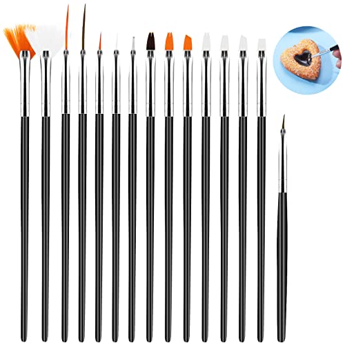 15pcs Cake Painting Brushes, Cake Decorating Brushes Kit Food Safe Paint Brush Tools,Fondant Sugar Cookie Painting Brushes Supplies for Cookie Cake Decoration (Black)