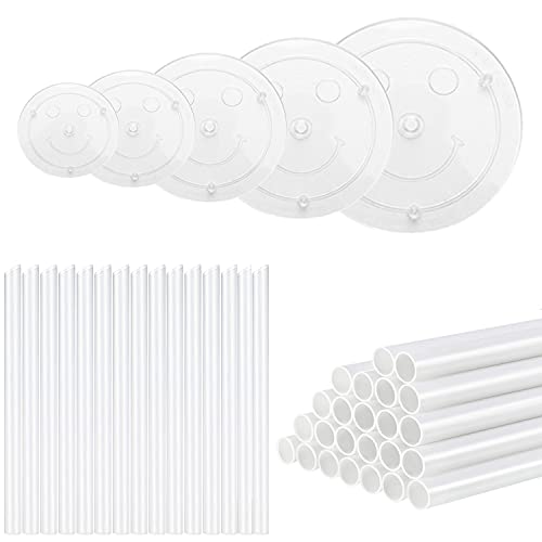 KISEER 5 Pieces Cake Separator Plates Stands with 24 Pieces Plastic Cake Dowels Rods and 15 Pieces Clear Cake Sticks Support Stacking for 4 6 8 10 12 Inch Tiered Cakes