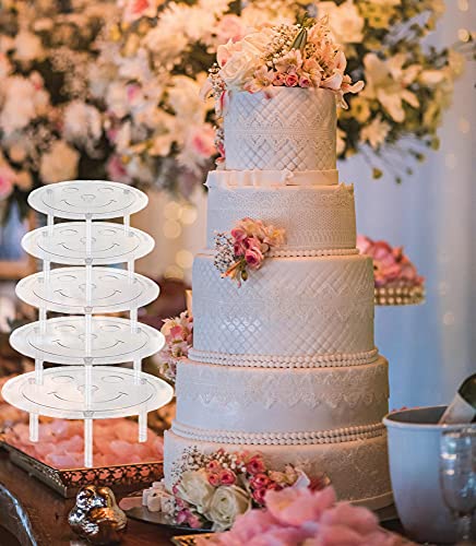 KISEER 5 Pieces Cake Separator Plates Stands with 24 Pieces Plastic Cake Dowels Rods and 15 Pieces Clear Cake Sticks Support Stacking for 4 6 8 10 12 Inch Tiered Cakes