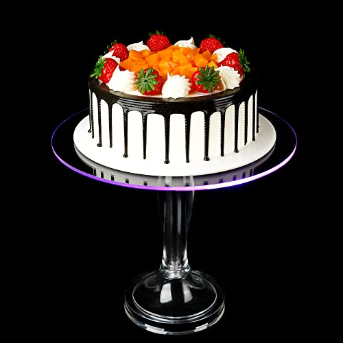 Multi-Color LED Light Acrylic Cake Stand with 11 Color Modes, 12 Inch Rechargeable Round Clear Cupcake Dessert Display Plate Platter for Party, Baby Shower, and Get-Together