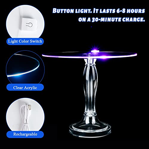Multi-Color LED Light Acrylic Cake Stand with 11 Color Modes, 12 Inch Rechargeable Round Clear Cupcake Dessert Display Plate Platter for Party, Baby Shower, and Get-Together