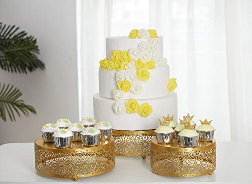 Hotity 3 Sets Cake Stands Round Cake Stand Set Metal Display Cupcake Stands for Dessert, Gold