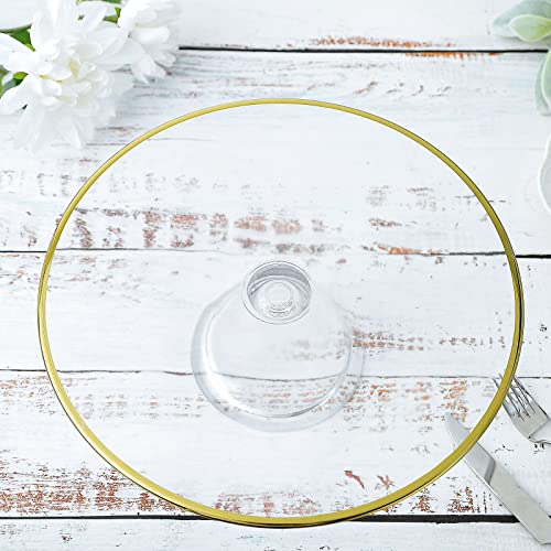 Efavormart 12" Round Pedestal Glass Cake Plate with Gold Rim, Cupcake Holder Dessert Display Stand