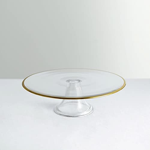 Efavormart 12" Round Pedestal Glass Cake Plate with Gold Rim, Cupcake Holder Dessert Display Stand
