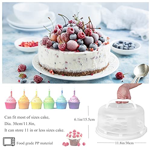HOYA PONYOO Portable Cake Carrier with Handle, Round Cupcake Holder with Lid, Plastic Storage Container Box fit 10 inch Cake, 3-Locking Muffin and Pies Keeper with Cover (White)