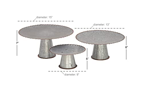Deco 79 Metal Galvanized Cake Stand, Set of 3 9", 13", 15"W, Gray