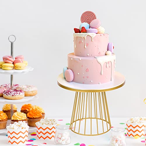 Sunormi 2pcs Modern Metal Gold Cake Stands Plate Set with Geometric Base Cupcake Stand Dessert Display Stands for Parties Table Decoration(8",10")